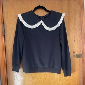 Anthro Black Sweater with White Ruffle Collar